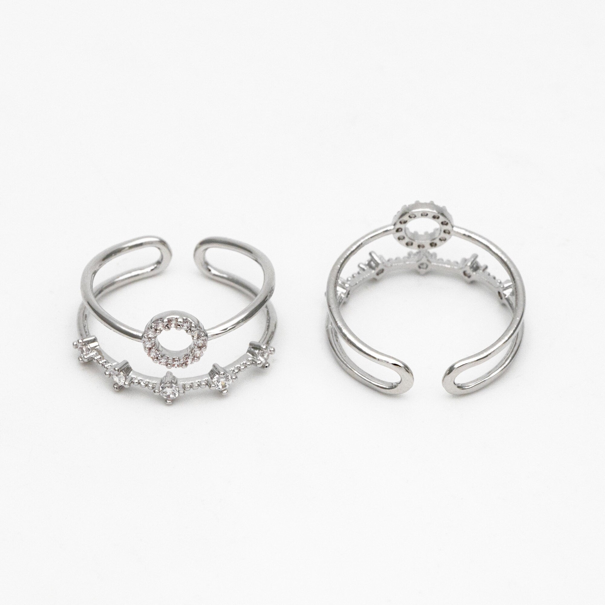 4pcs CZ Pave Double Band Circle Ring, Weeding Ring, Modern Style Ring, Fashion Rings, Dainty Rings, Adjustable Ring (#JZ-021-B)